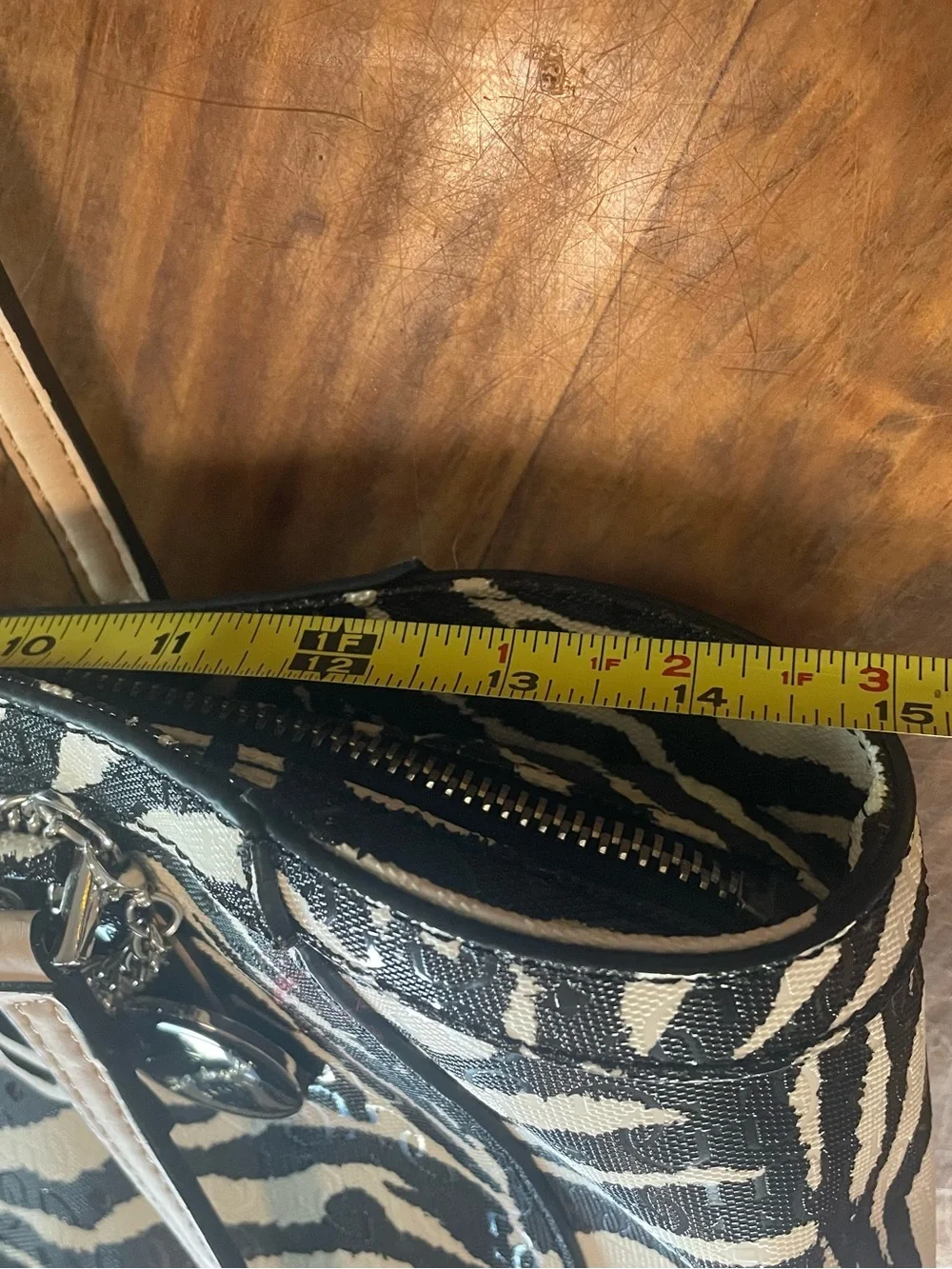 GUESS Zebra-Print Tote with Flower Charm Bag Purse Stylish